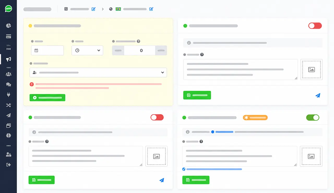 Configurações de mensagens e automações no WPP Marketing